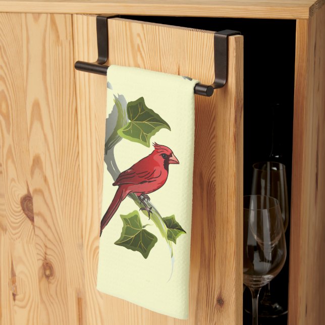 Linge De Cuisine Cardinal en Branche avec des Feuilles ivoiriens (Pliage en tiers)