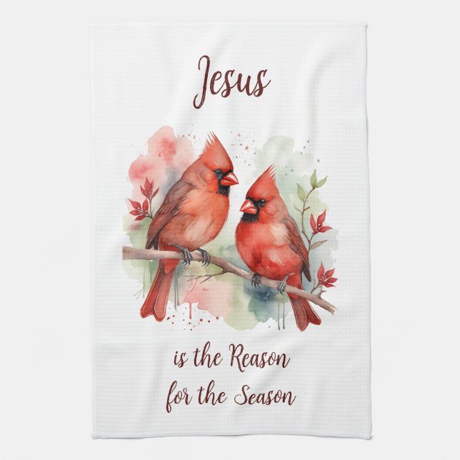 Linge De Cuisine Cardinal Rouge de Noël Jésus Raison de la Saison (Vertical)
