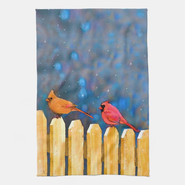 Linge De Cuisine Cardinals on the Fence Painting - Art original (Vertical)