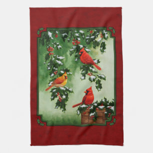 Linge De Cuisine Cardinaux du Nord et houx rouge