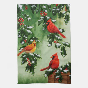 Linge De Cuisine Cardinaux rouges du Nord et houx
