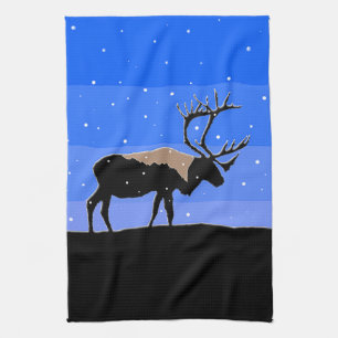 Linge De Cuisine Caribou en hiver - Art original de la faune