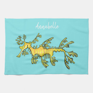 Linge De Cuisine Caricature amusante de dragon de mer feuillu