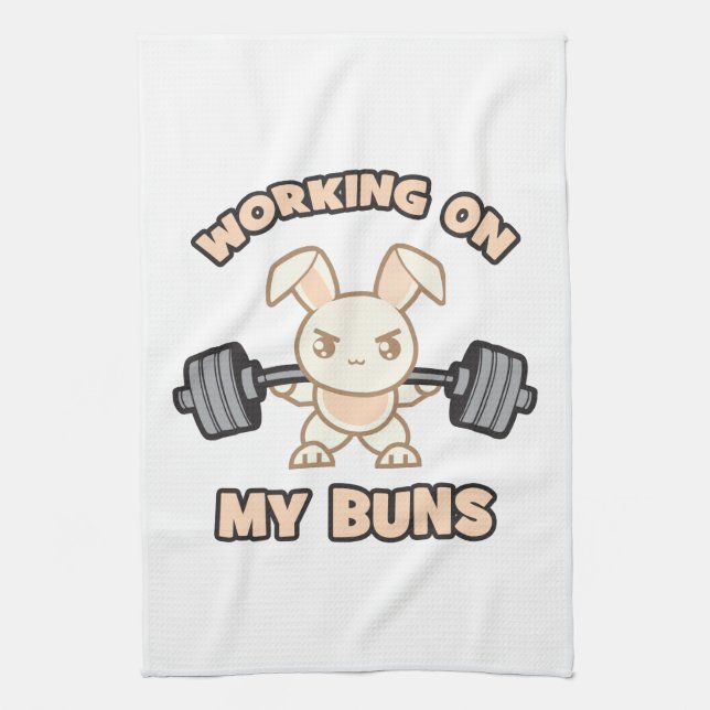 Linge De Cuisine Caricature Bunny - Travailler Sur Mes Buns - Gym (Vertical)