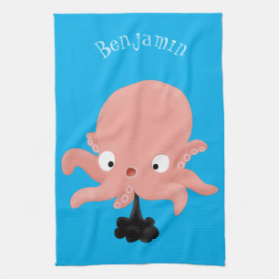 Linge De Cuisine Caricature de bébé pieuvre rose mignonne humour