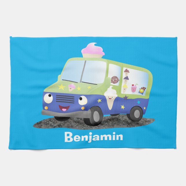 Linge De Cuisine Caricature de camion de glace joli (Horizontal)