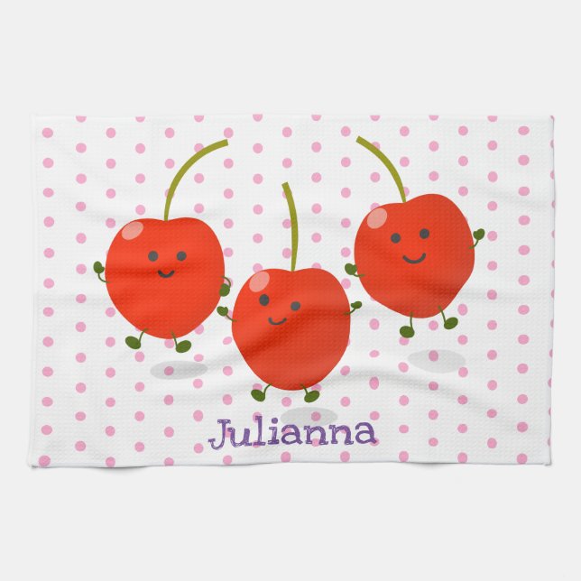 Linge De Cuisine Caricature de cerises rouges à sauter mûr (Horizontal)