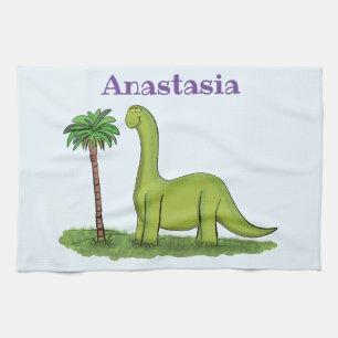 Linge De Cuisine Caricature de dinosaure de brontosaurus vert migno