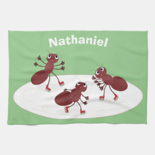 Linge De Cuisine Caricature de patinage sur glace de Happy red four