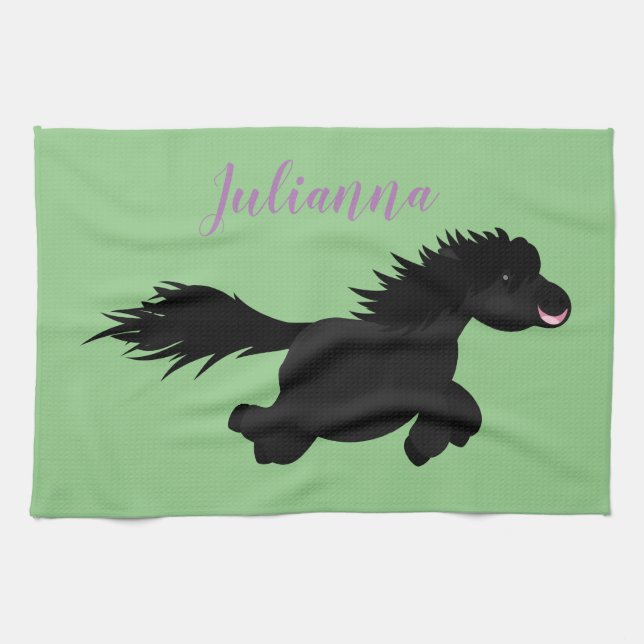 Linge De Cuisine Caricature de poney noir mignon (Horizontal)