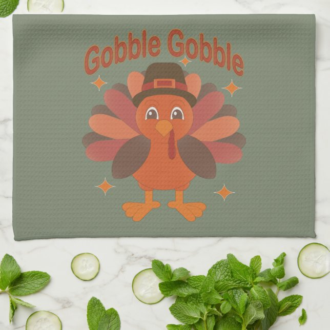 Linge De Cuisine Caricature de Turquie Thanksgiving - "Gobble Gobbl (Plié)