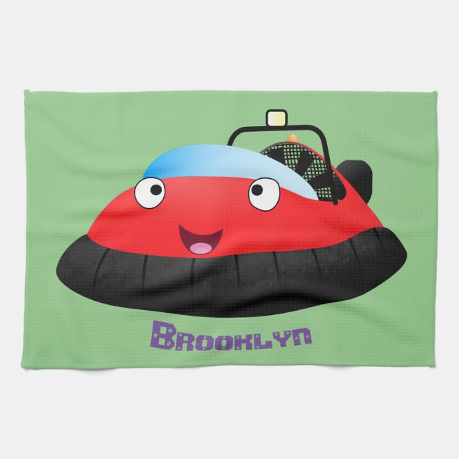 Linge De Cuisine Caricature d'hovercraft rouge joyeux (Horizontal)