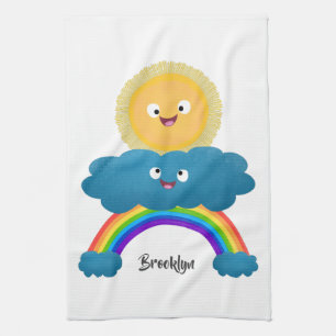 Linge De Cuisine Caricature en arc-en-ciel du joyeux nuage de solei