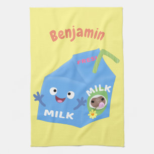 Linge De Cuisine Caricature en carton de lait joyeux