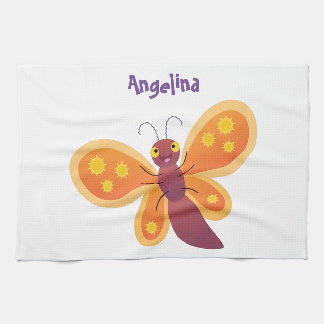 Linge De Cuisine Caricature joli papillon orange (Horizontal)