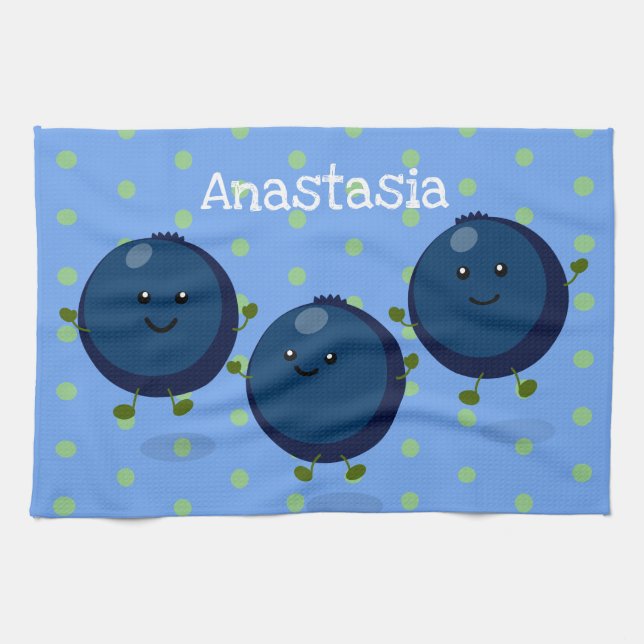 Linge De Cuisine Caricature mignonne de bleuets violets (Horizontal)
