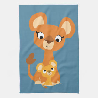Linge De Cuisine Caricature mignonne Mère Lion et Cub