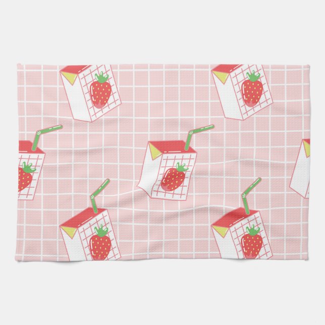 Linge De Cuisine Caricatures de Lait de fraise : Motif (Horizontal)