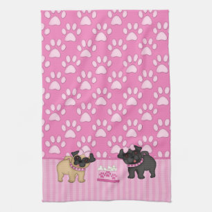 Linge De Cuisine Carlins Cuties Bandes et pattes roses