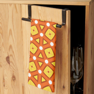 Linge De Cuisine Carré orange et triangle motif rétro naïf