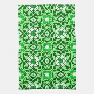 Linge De Cuisine Carreau floral marocain, vert émeraude et vert cit