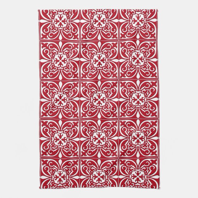 Linge De Cuisine Carreau marocain - rouge foncé et blanc (Vertical)