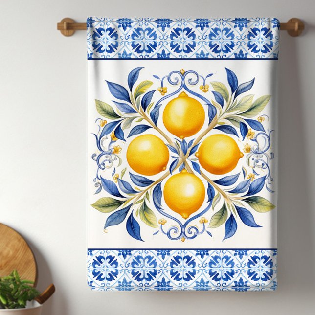 Linge De Cuisine Carreau Méditerranéen Citron (Beautiful Mediterranean tile and lemons kitchen towel. )