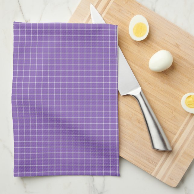 Linge De Cuisine Carreaux à larges mailles lavande profond et blanc (Quart Plié)