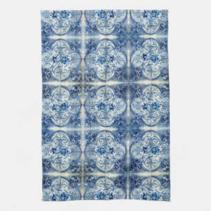 Linge De Cuisine Carreaux Anciens en Bleu de Delft