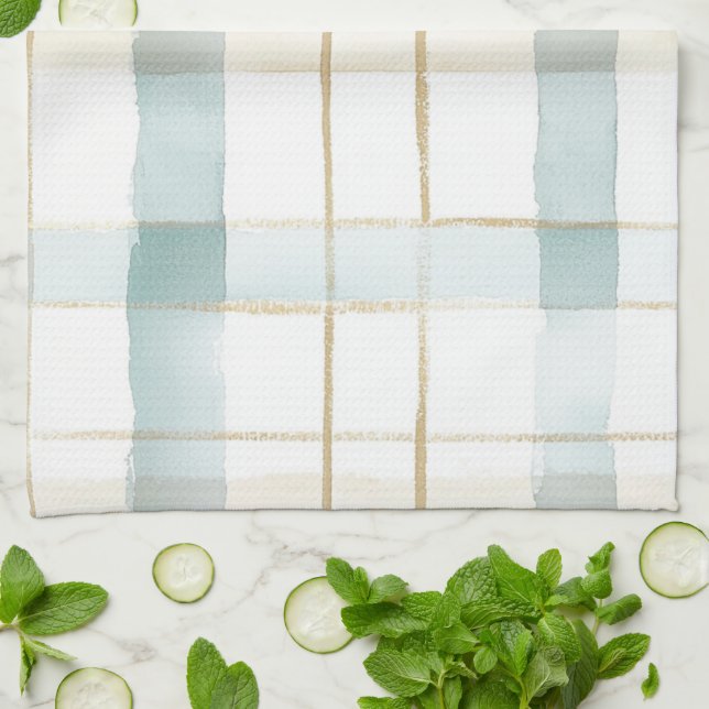 Linge De Cuisine Carreaux Bleu Crème Blanc (Plié)