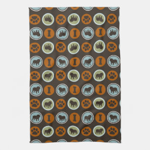 Linge De Cuisine Carreaux de bouledogues avec empreintes de pattes