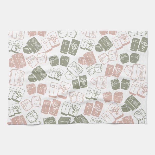 Linge De Cuisine Carreaux de Mahjong et dés rose et vert (Horizontal)
