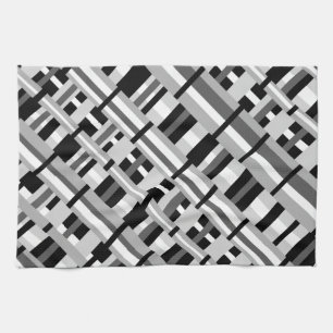 Linge De Cuisine Carreaux en noir, blanc et gris diagonale