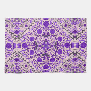 Linge De Cuisine Carreaux floraux en violet et coton bonbon rose
