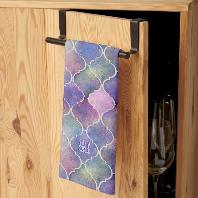 Linge De Cuisine Carreaux florentins avec Monogramme (Pliage en tiers)