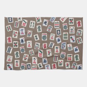 Linge De Cuisine Carreaux MahJong (symboles) sur marron