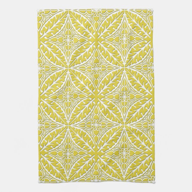 Linge De Cuisine Carreaux marocains - or moutarde et blanc (Vertical)