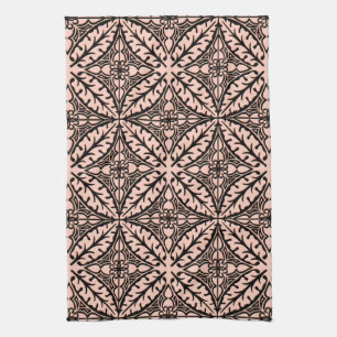 Linge De Cuisine Carreaux marocains - rose pêche et noir