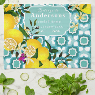 Linge De Cuisine Carreaux Méditerranéens au Citron Bleu