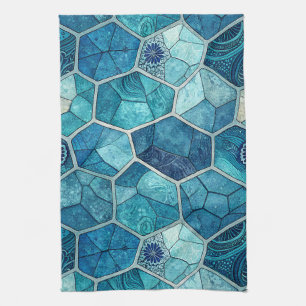 Linge De Cuisine Carreaux Mosaïques Bleu Océan – Polygone Irrégulie
