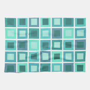 Linge De Cuisine Carreaux Motif Turquoise rétro années 1950
