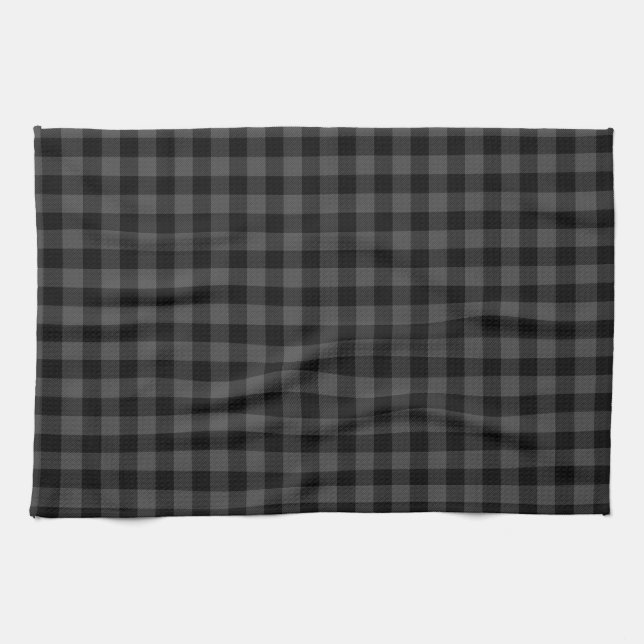 Linge De Cuisine Carreaux noirs et gris de campagne (Horizontal)