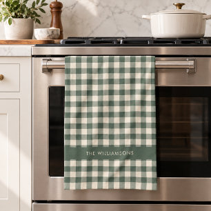 Linge De Cuisine Carreaux Rétro Buffalo Forêt Verte Nom Personnalis