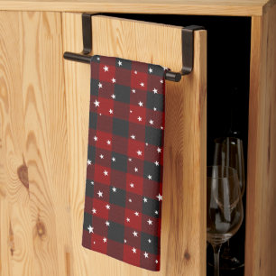 Linge De Cuisine Carreaux rouges et noirs avec des étoiles