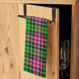 Linge De Cuisine Carreaux Tartan Rose Et Vert Noir