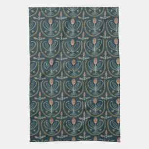 Linge De Cuisine Carrelage à fleurs Lucile Motif vert foncé