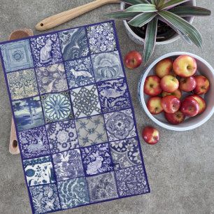 Linge De Cuisine Carrelage bleu blanc Design Antique Vintage