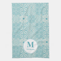 Carrelage bleu portugais Turquoise Monogramme