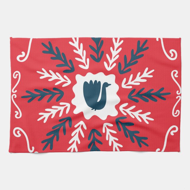 Linge De Cuisine Carrelage de Noël Folk Doodle Art (Horizontal)