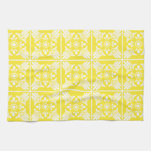 Linge De Cuisine Carrelage de style méditerranéen jaune et blanc Mo